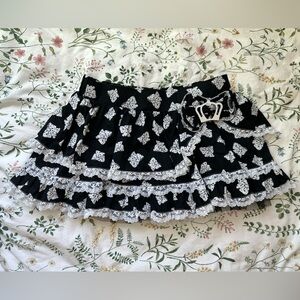 Y2K Tiered Mini Skirt Lolita Bows Ruffle Lace Sweet Love Brand 2010s Hot Topic